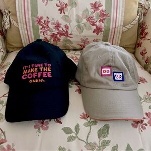 Set of 2- Dunkin Donuts Coffee Black & Tan Adjustable Hats Caps Employee Uniform